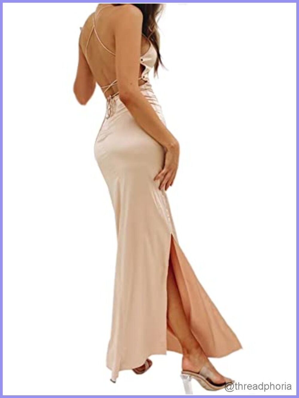 Women's Sleeveless Maxi Dress with Lace-Up Back and Side Slits